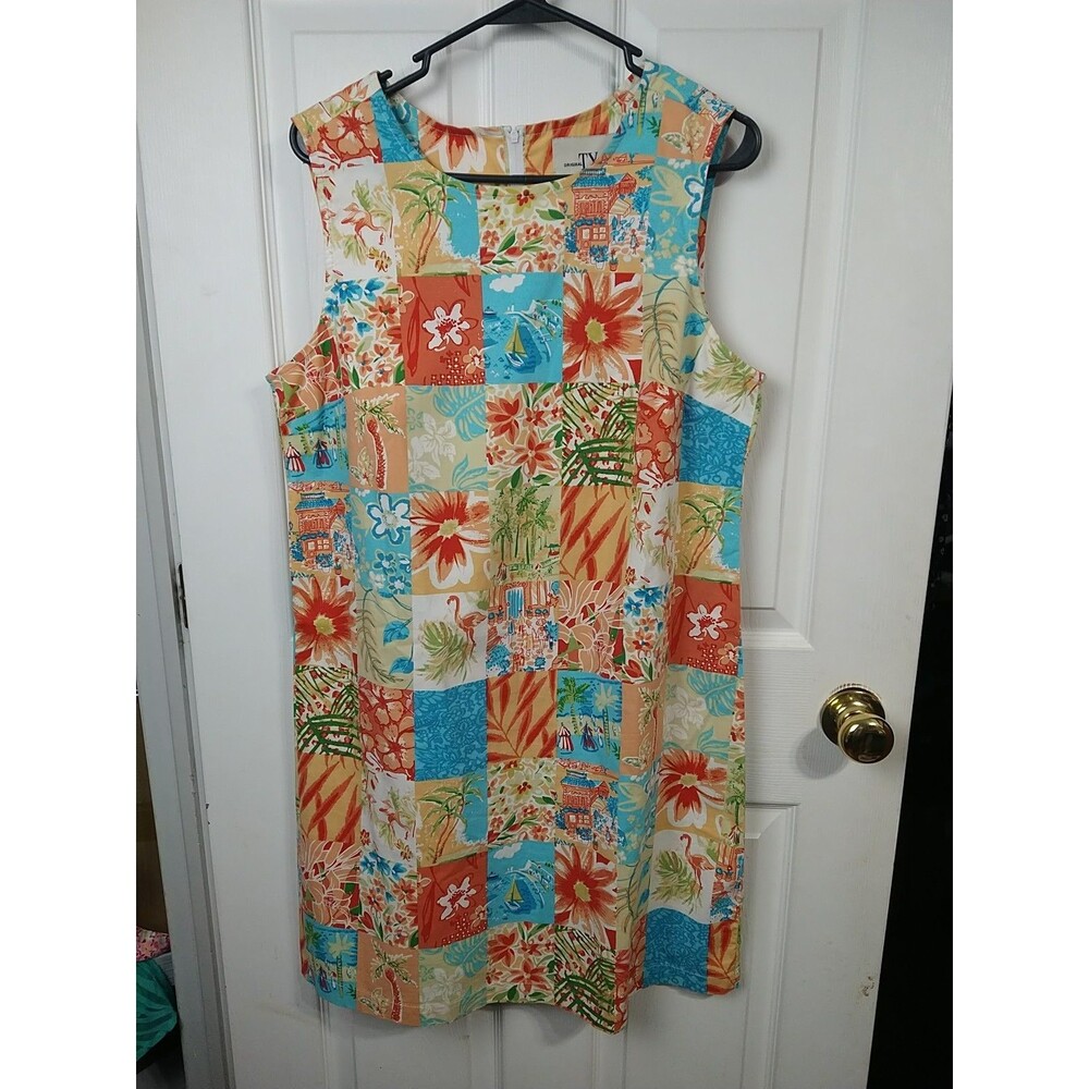 TY Original Wear Woman L Dress Patchwork Vintage Beachy Hawaiian Vacation...